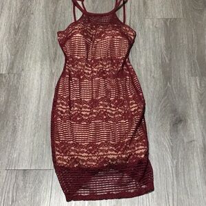 Guess Red Halter Sheath Midi Dress